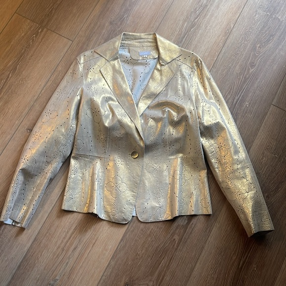 Gold Metallic Leather jacket. Size 8. Laser cut - Picture 1 of 7